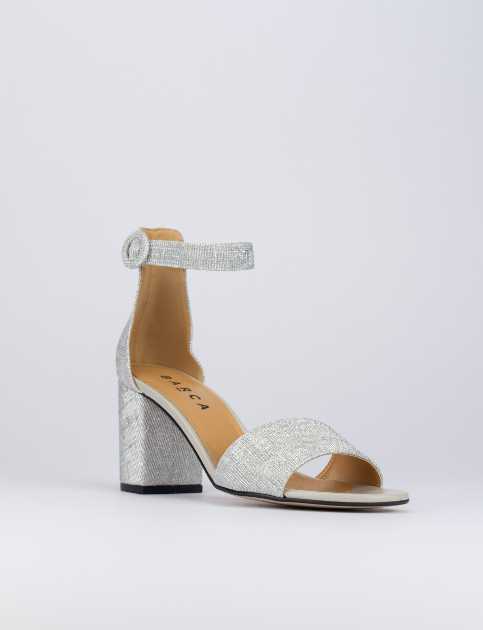 High heel sandals heel 7 cm silver tissue