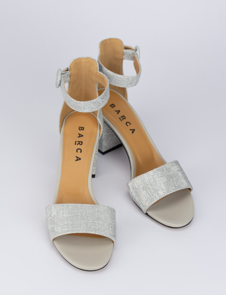 High heel sandals heel 7 cm silver tissue
