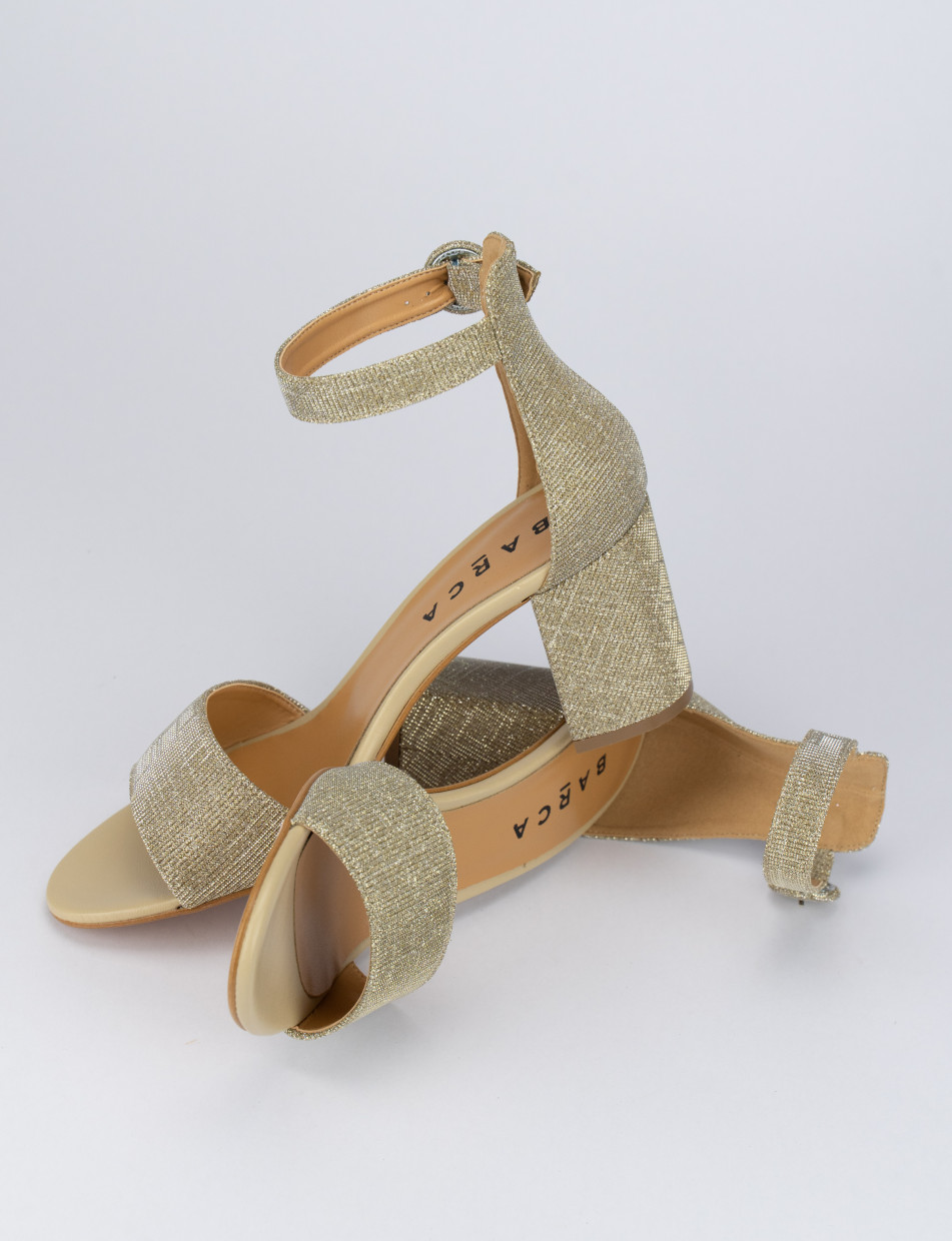 High heel sandals heel 7 cm gold tissue