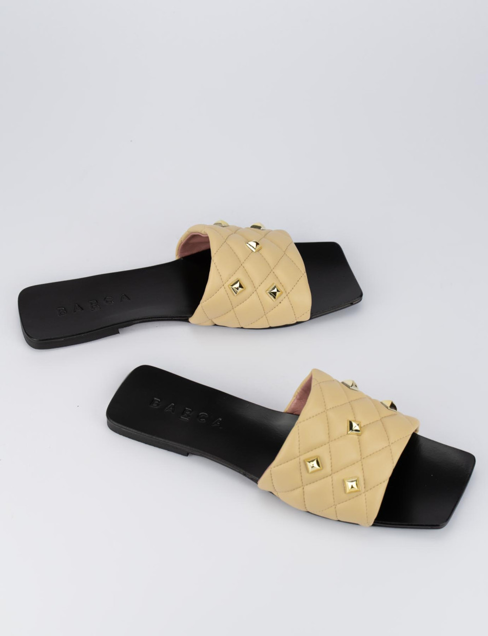 Slippers heel 1 cm beige leather