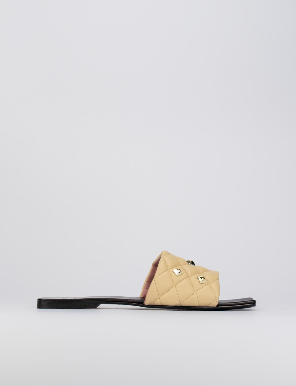 Slippers heel 1 cm beige leather