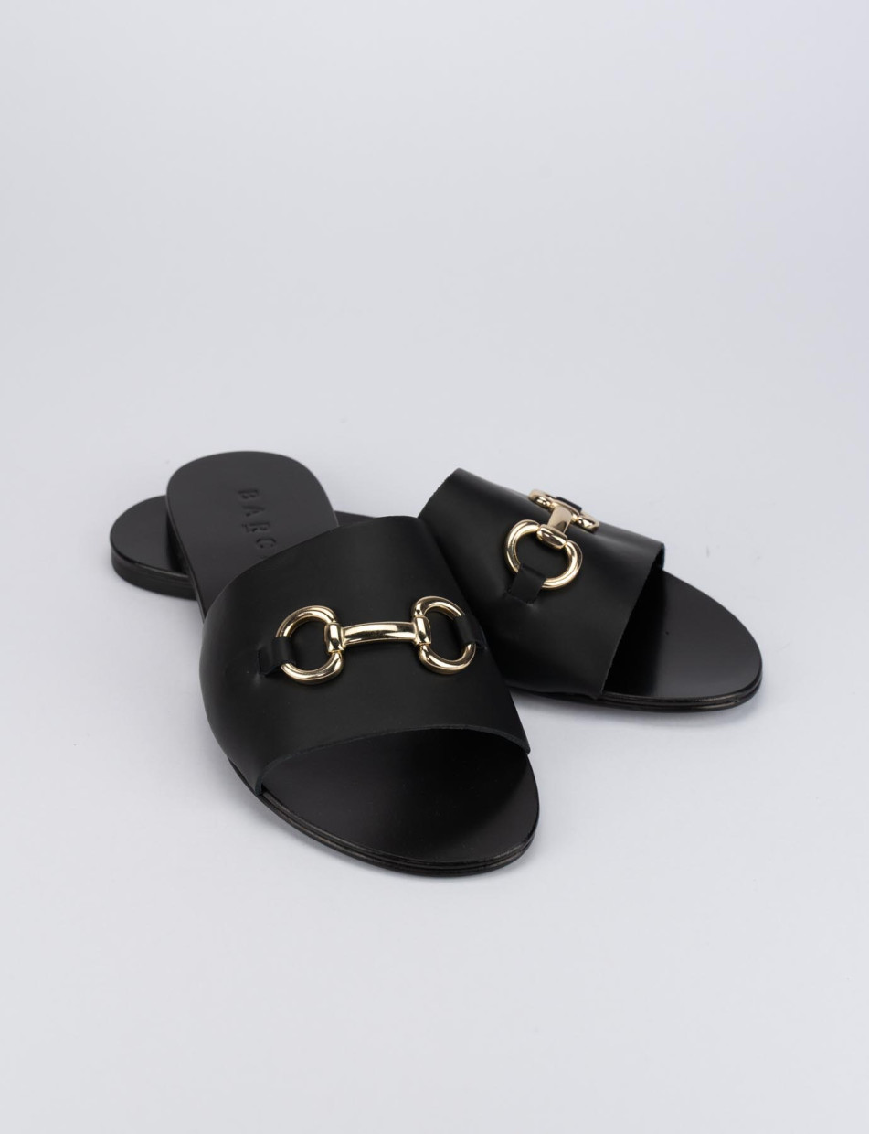 Slippers heel 1 cm black leather