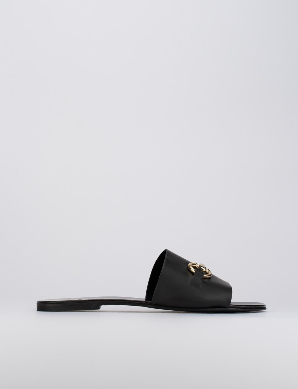 Slippers heel 1 cm black leather