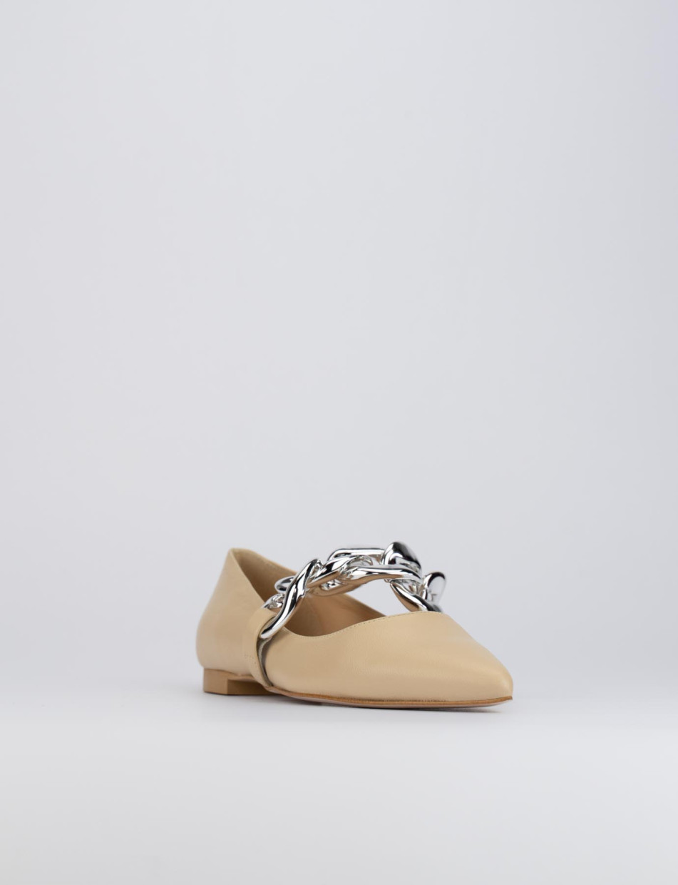 Ballerina tacco 1 cm beige pelle