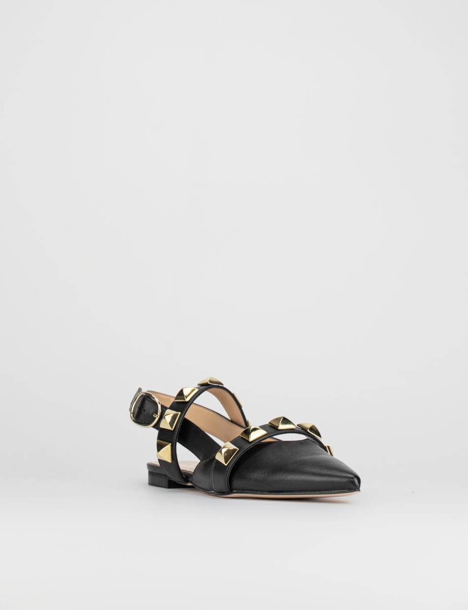 Sandalo ballerina tacco 1 cm nero pelle