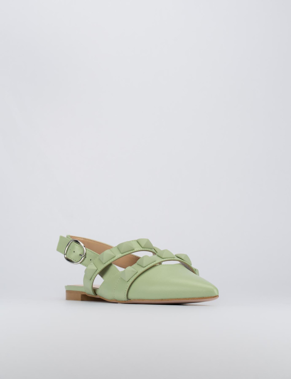 Flat shoes heel 1 cm green leather