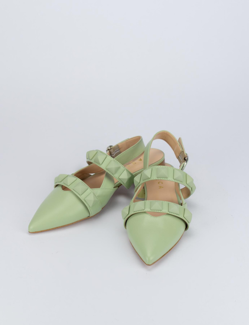 Sandalo ballerina tacco 1 cm verde pelle