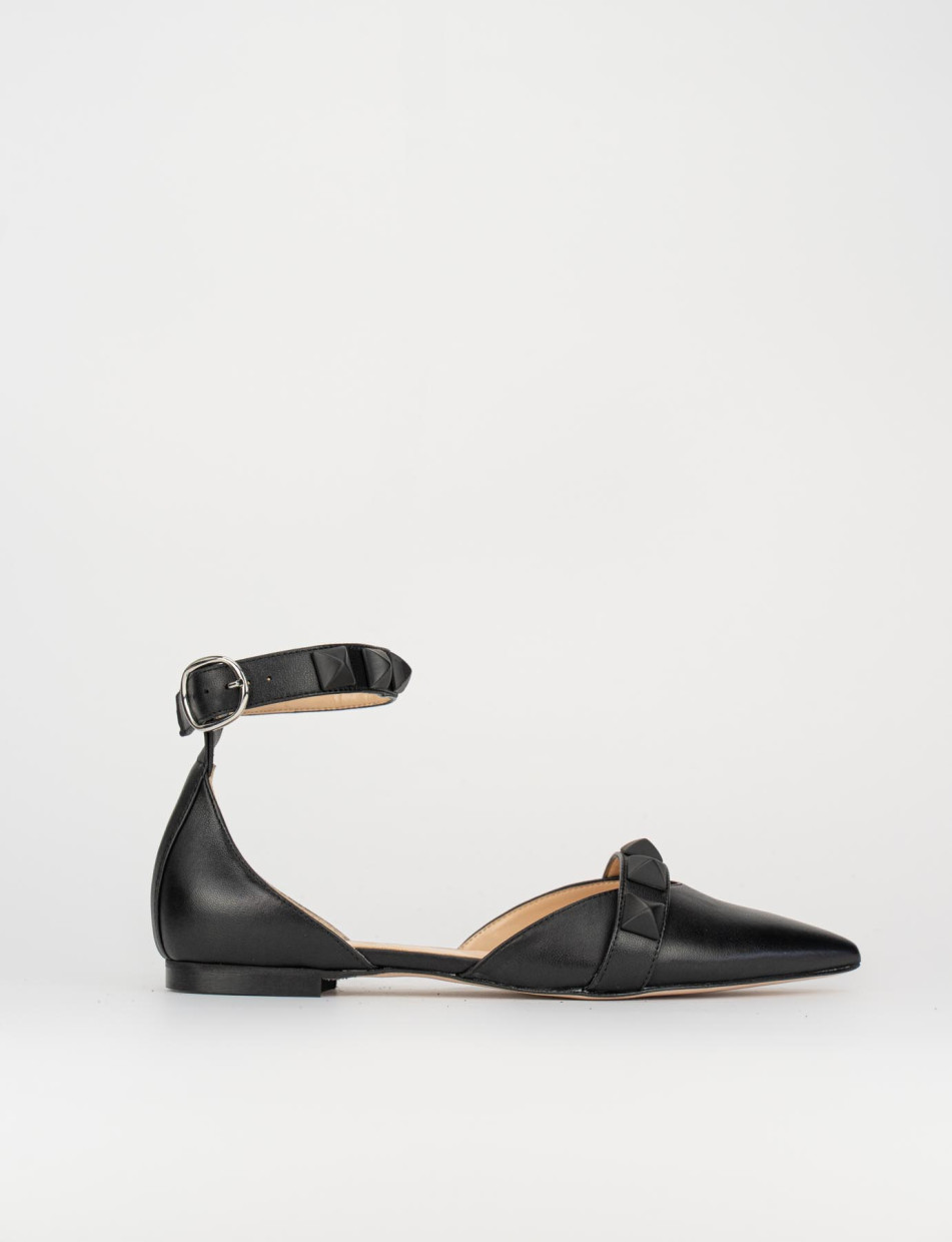 Flat shoes heel 1 cm black leather