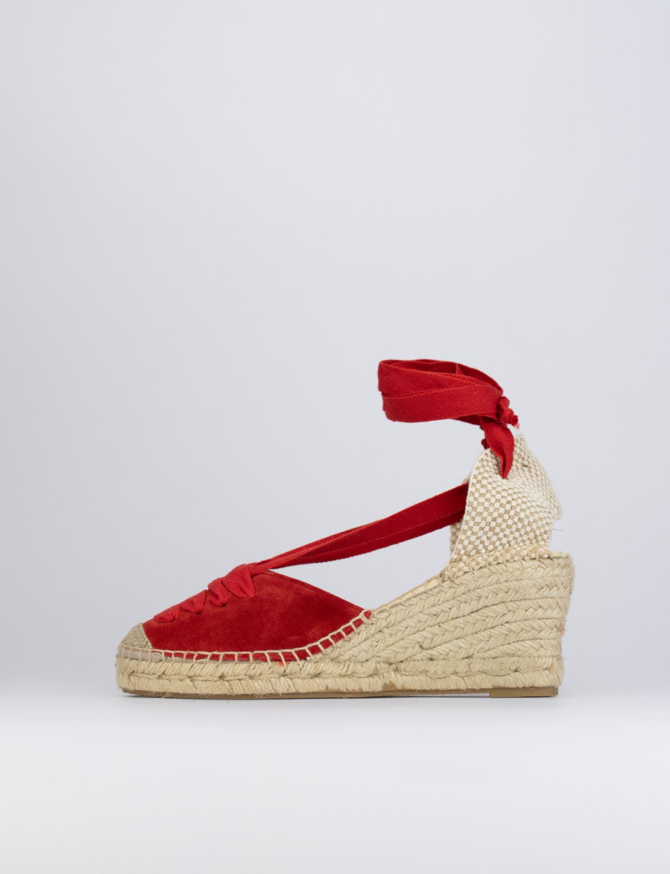 Espadrilla zeppa 8 cm rosso camoscio