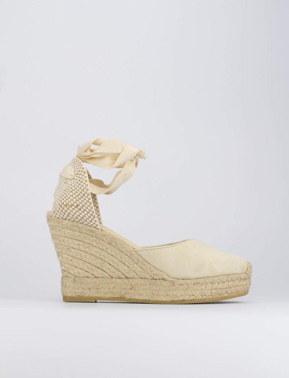 Espadrilla zeppa 8 cm beige camoscio