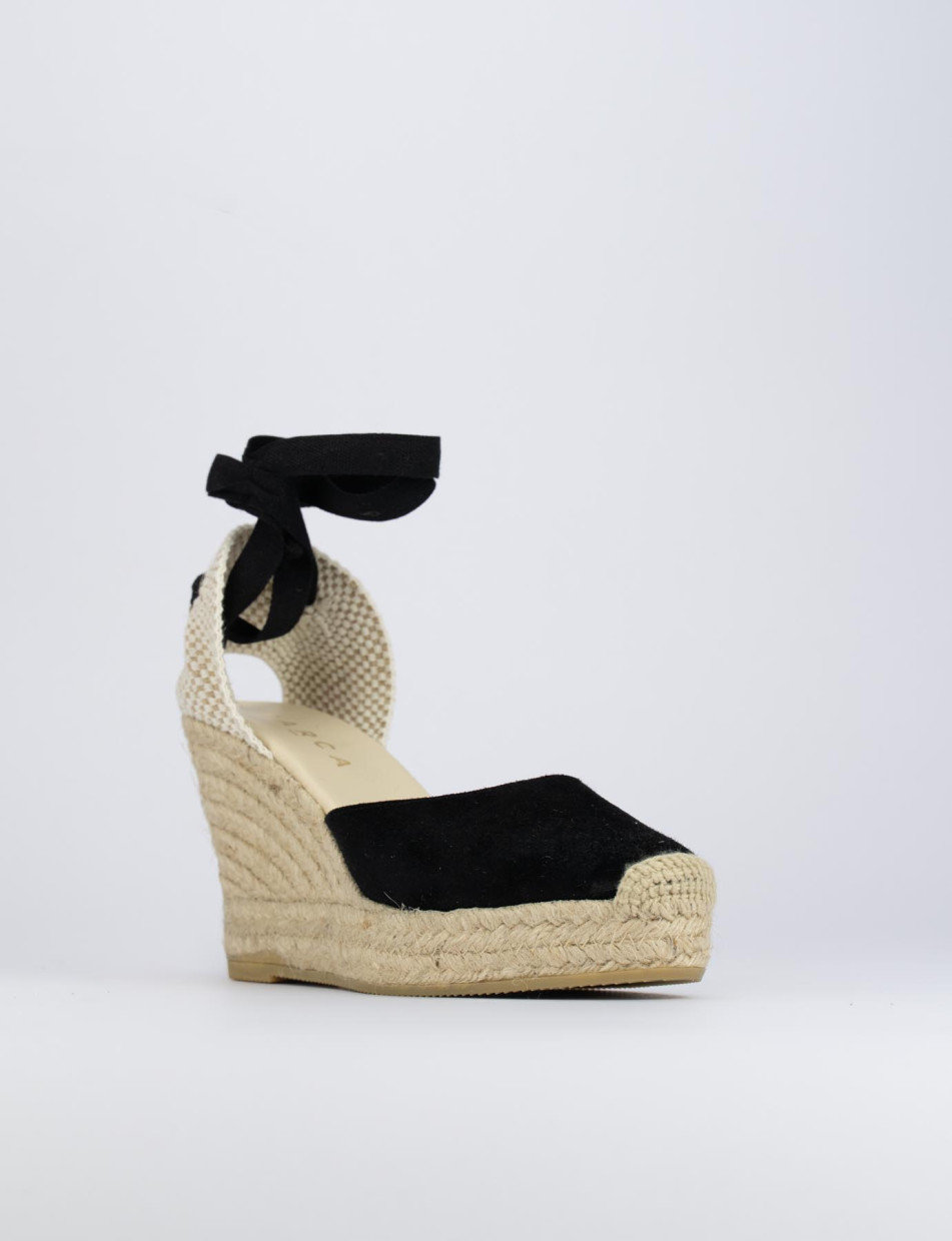 Espadrilla zeppa 8 cm nero camoscio