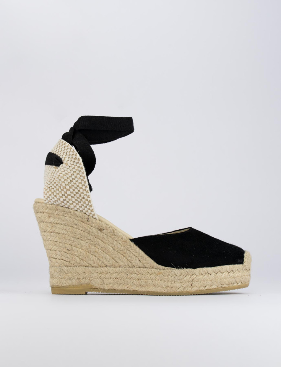 Espadrilla zeppa 8 cm nero camoscio