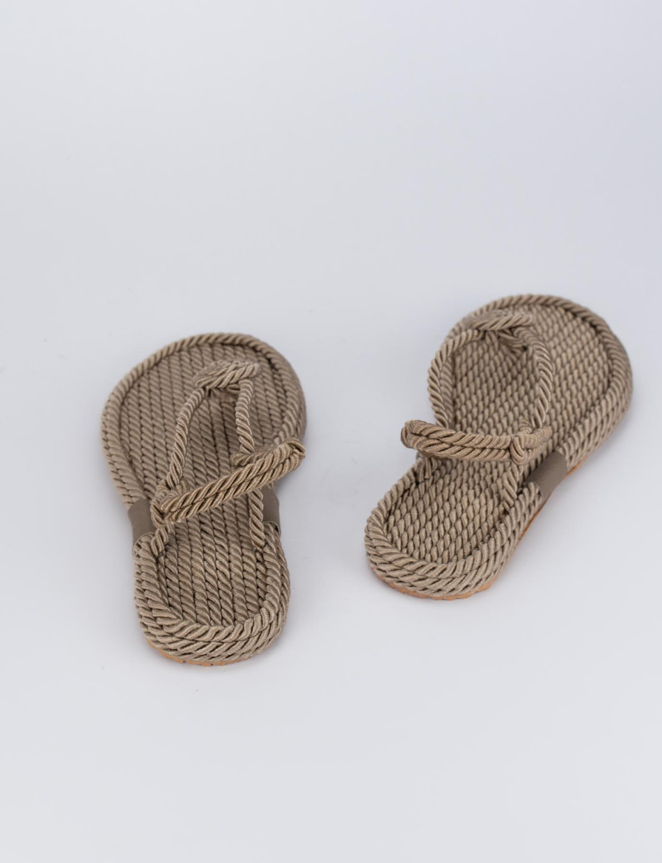 Sandalo infradito tacco 1 cm beige tessuto