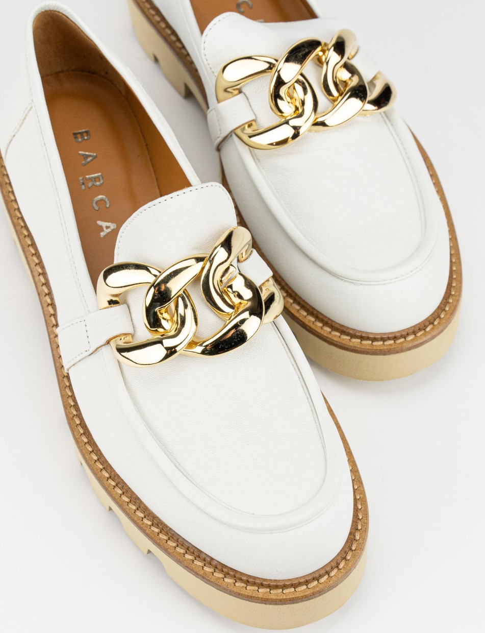 Loafers heel 1 cm white leather