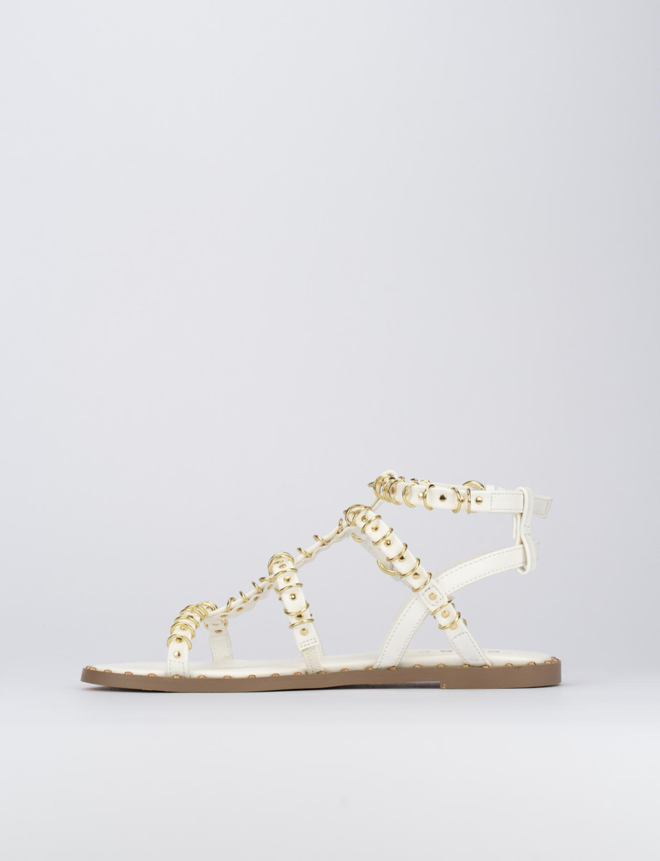 Low heel sandals heel 1 cm white leather