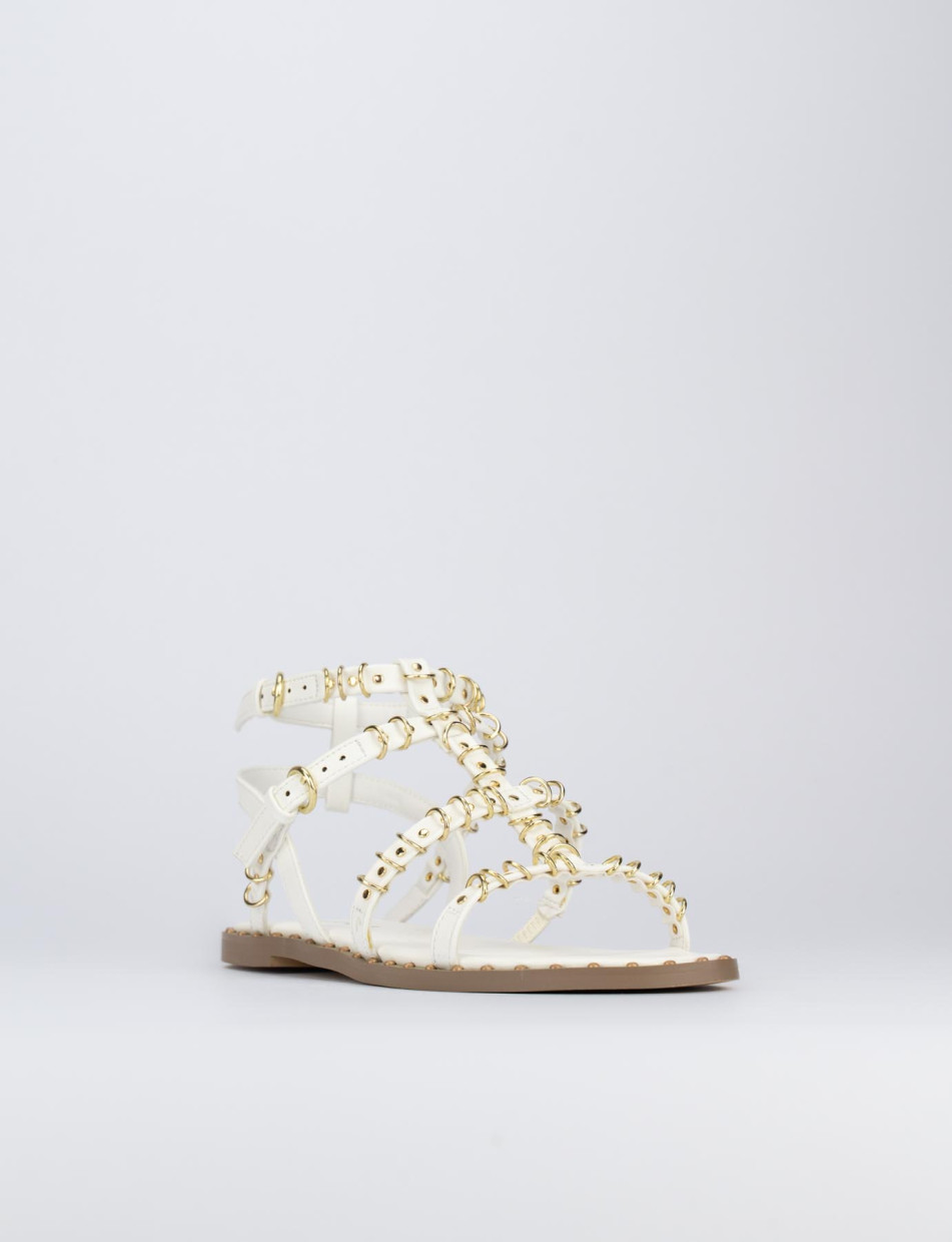 Low heel sandals heel 1 cm white leather