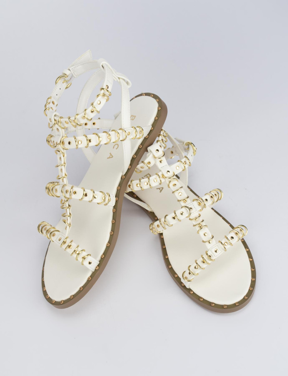 Low heel sandals heel 1 cm white leather