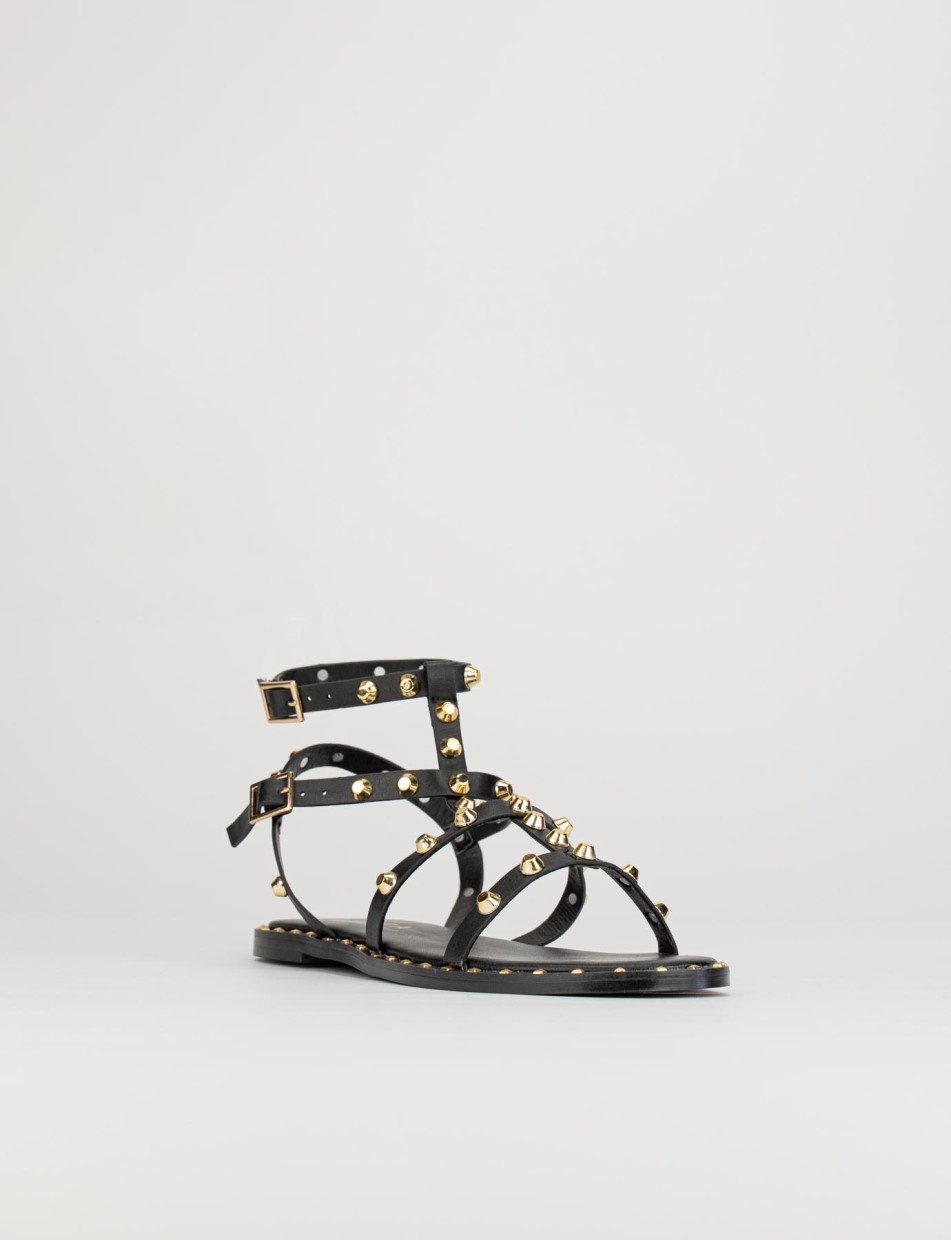 Low heel sandals heel 1 cm black leather