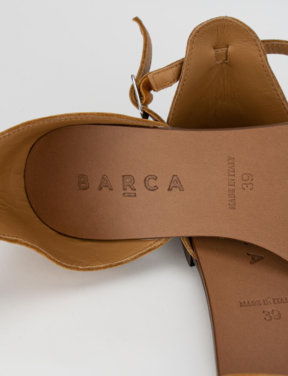 Sandalo tacco 1 cm marrone pelle