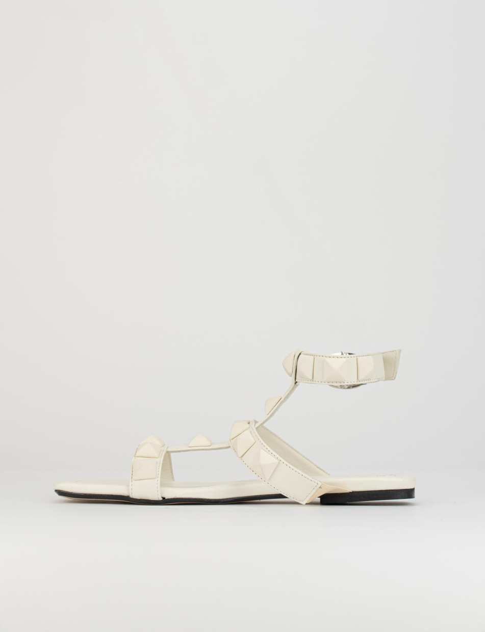 Low heel sandals heel 1 cm white leather