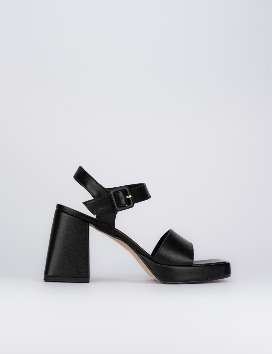 High heel sandals heel 9 cm black leather
