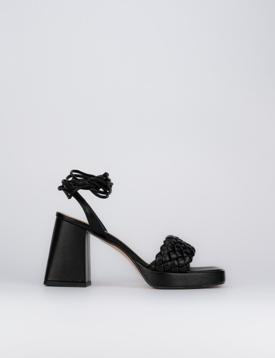 High heel sandals heel 8 cm black leather