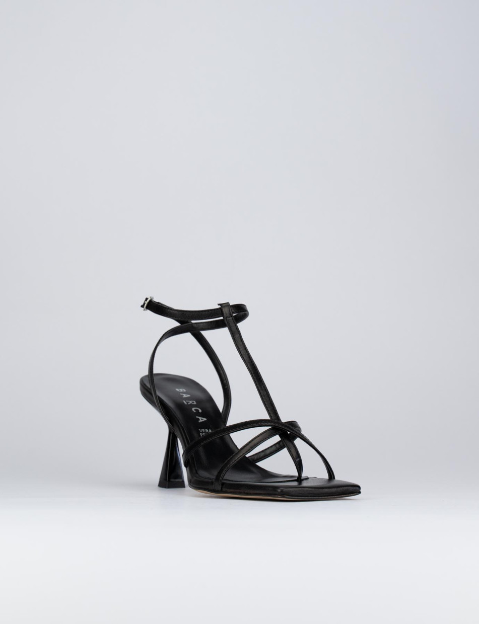 High heel sandals woman heel 7 cm black leather Barca Stores