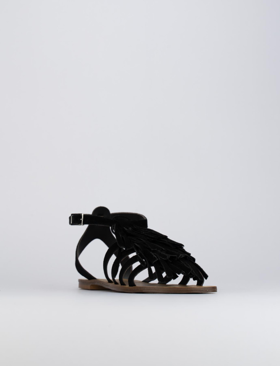 Sandalo tacco 1 cm nero camoscio