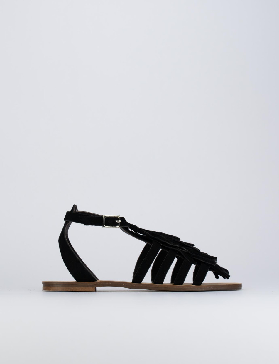 Sandalo tacco 1 cm nero camoscio