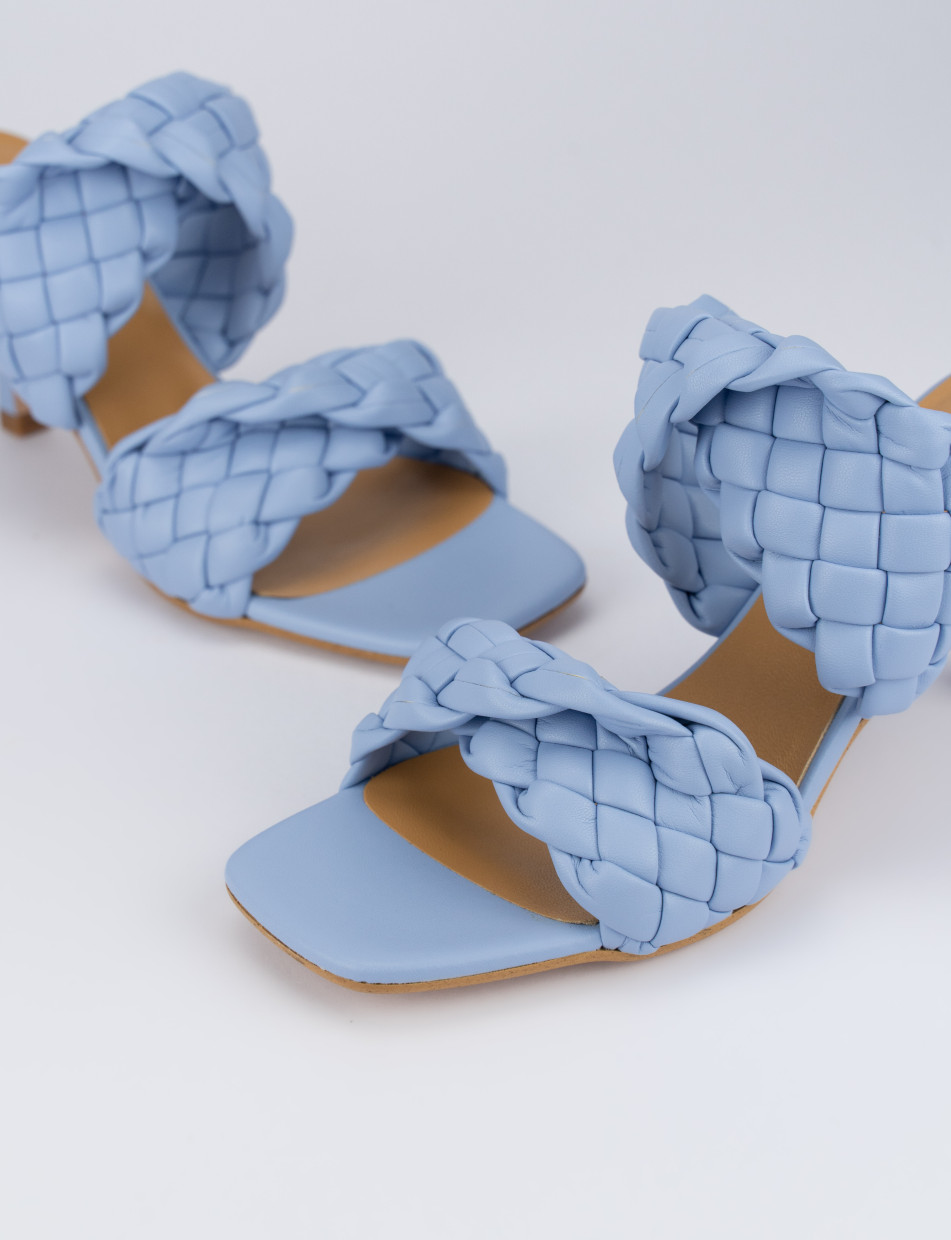 Slippers heel 7 cm light blue leather