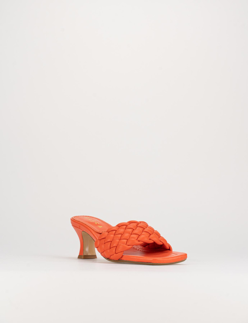 Slippers heel 5 cm orange leather