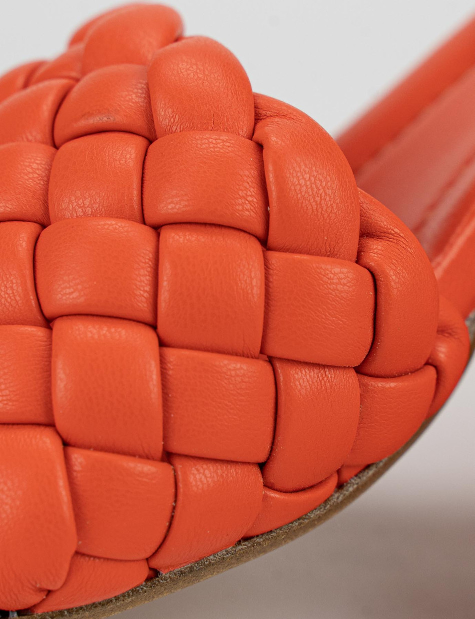 Slippers heel 5 cm orange leather