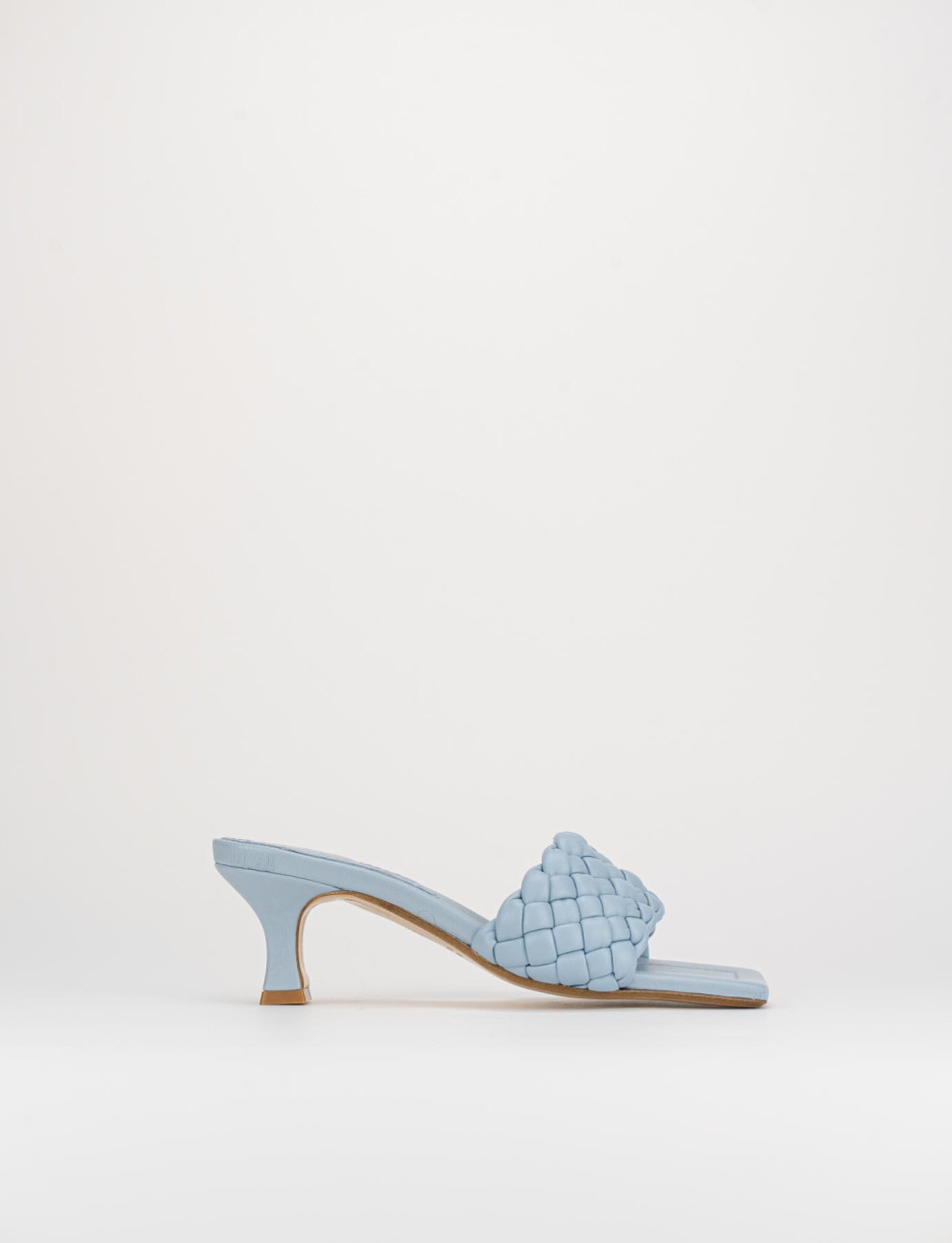Slippers heel 5 cm light blue leather