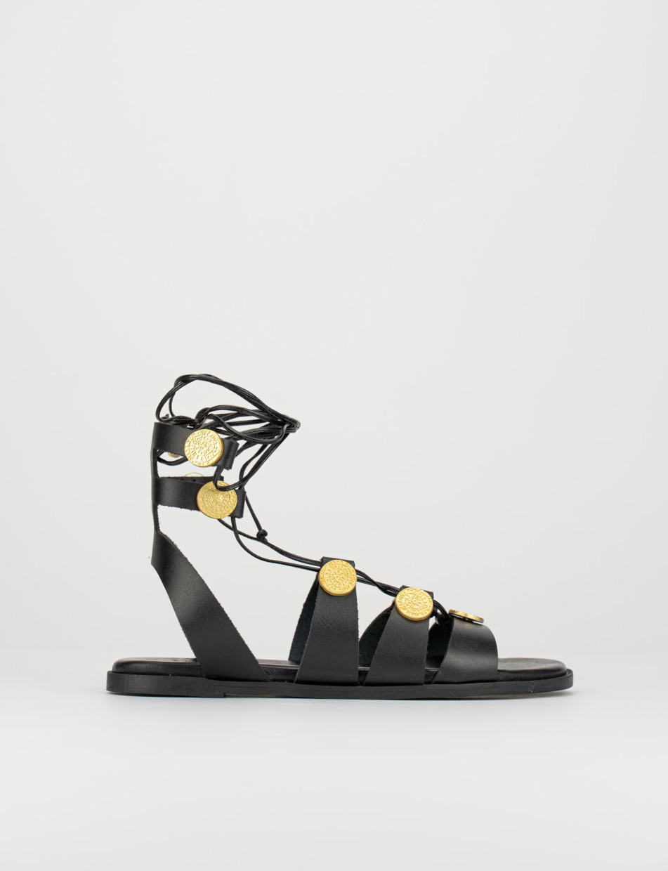 Low heel sandals heel 1 cm black leather