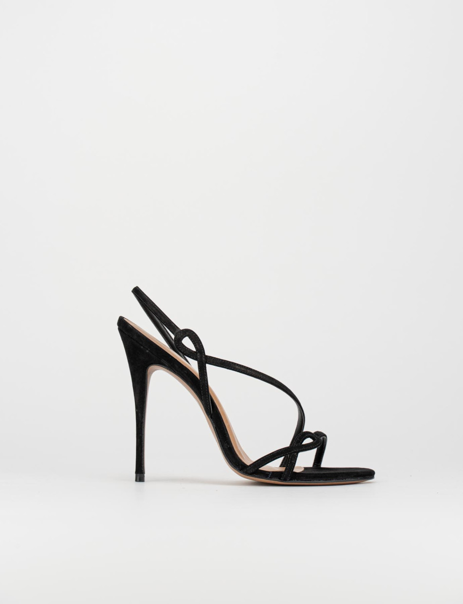 High heel sandals heel 11 cm black chamois
