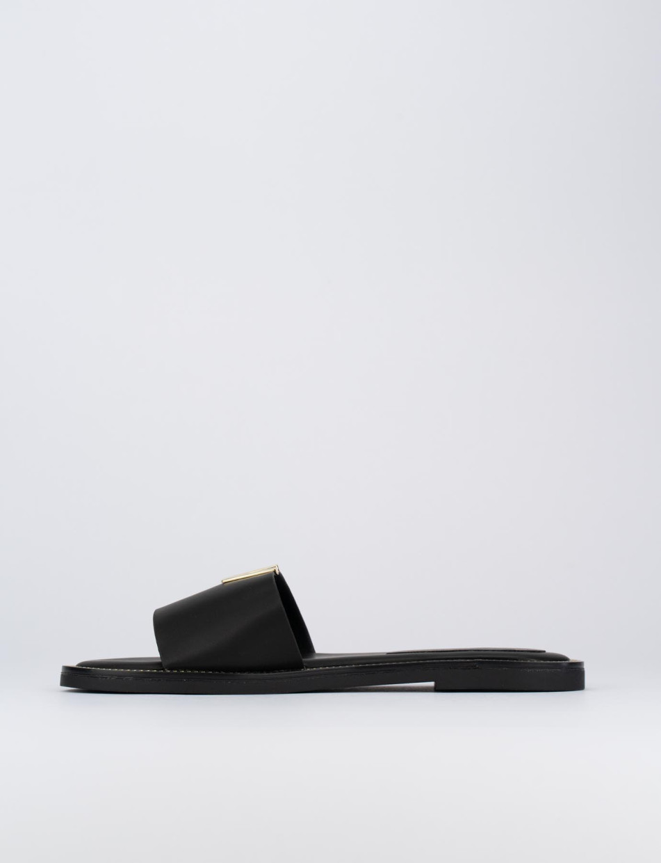 Slippers heel 1 cm black leather