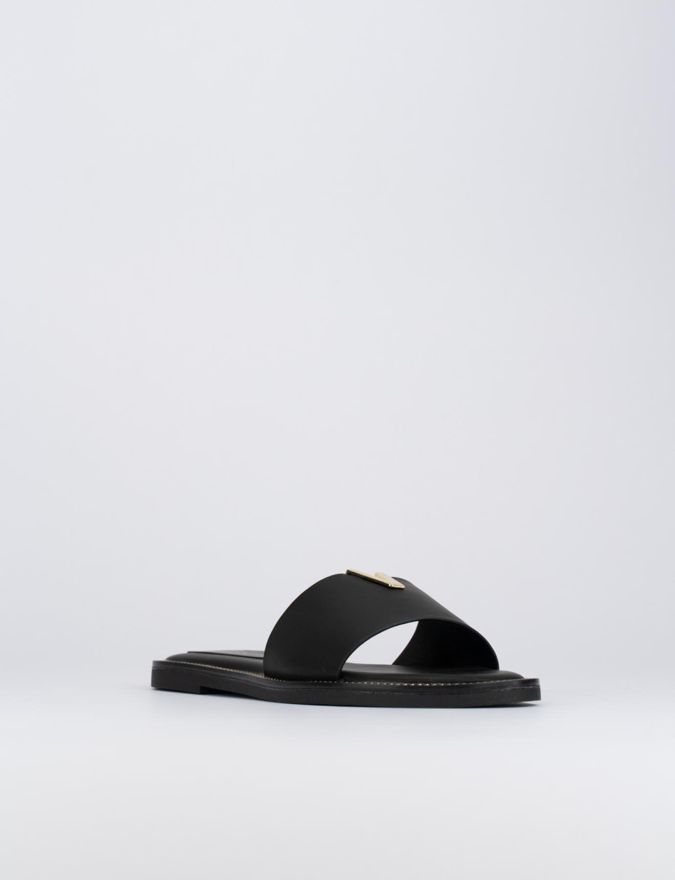 Slippers heel 1 cm black leather