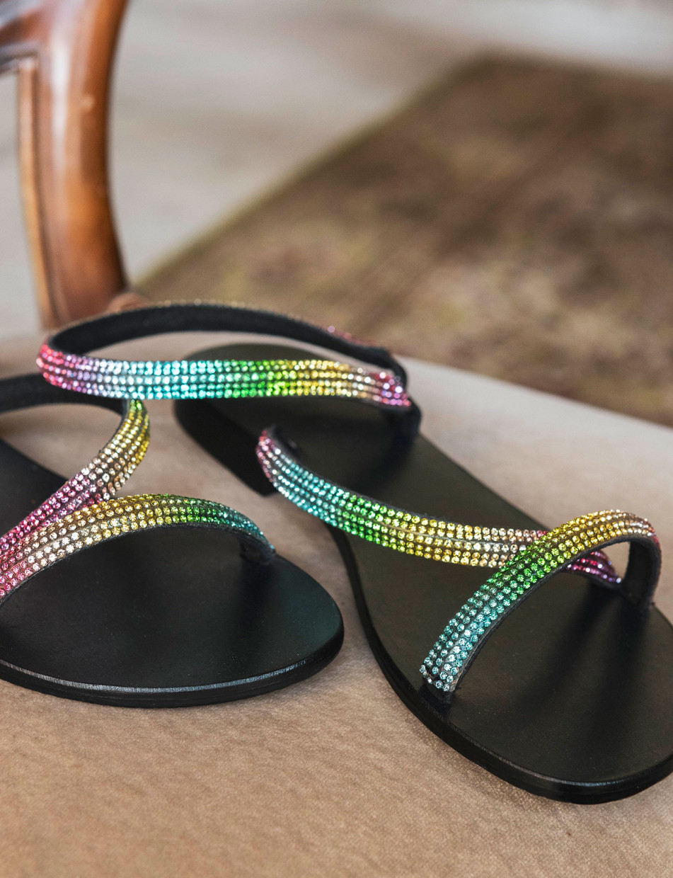 Low heel sandals woman heel 1 cm multicolor leather Barca Stores
