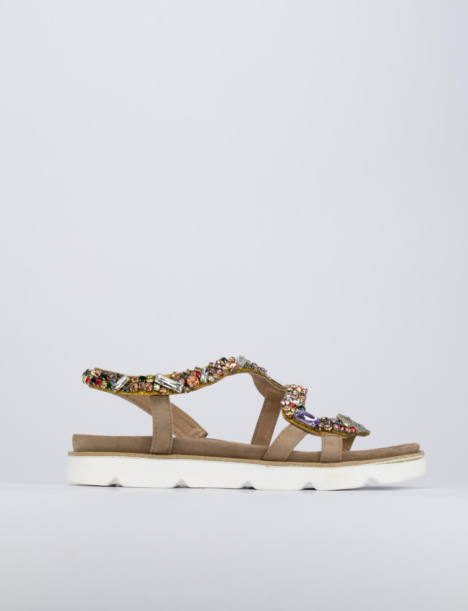 Sandalo tacco 1 cm beige pelle