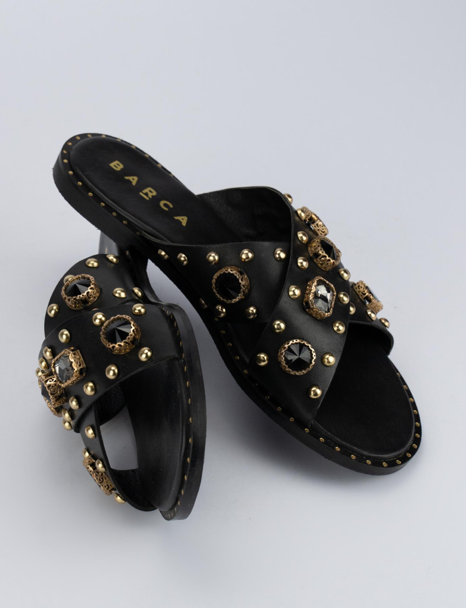 Slippers heel 1 cm black leather