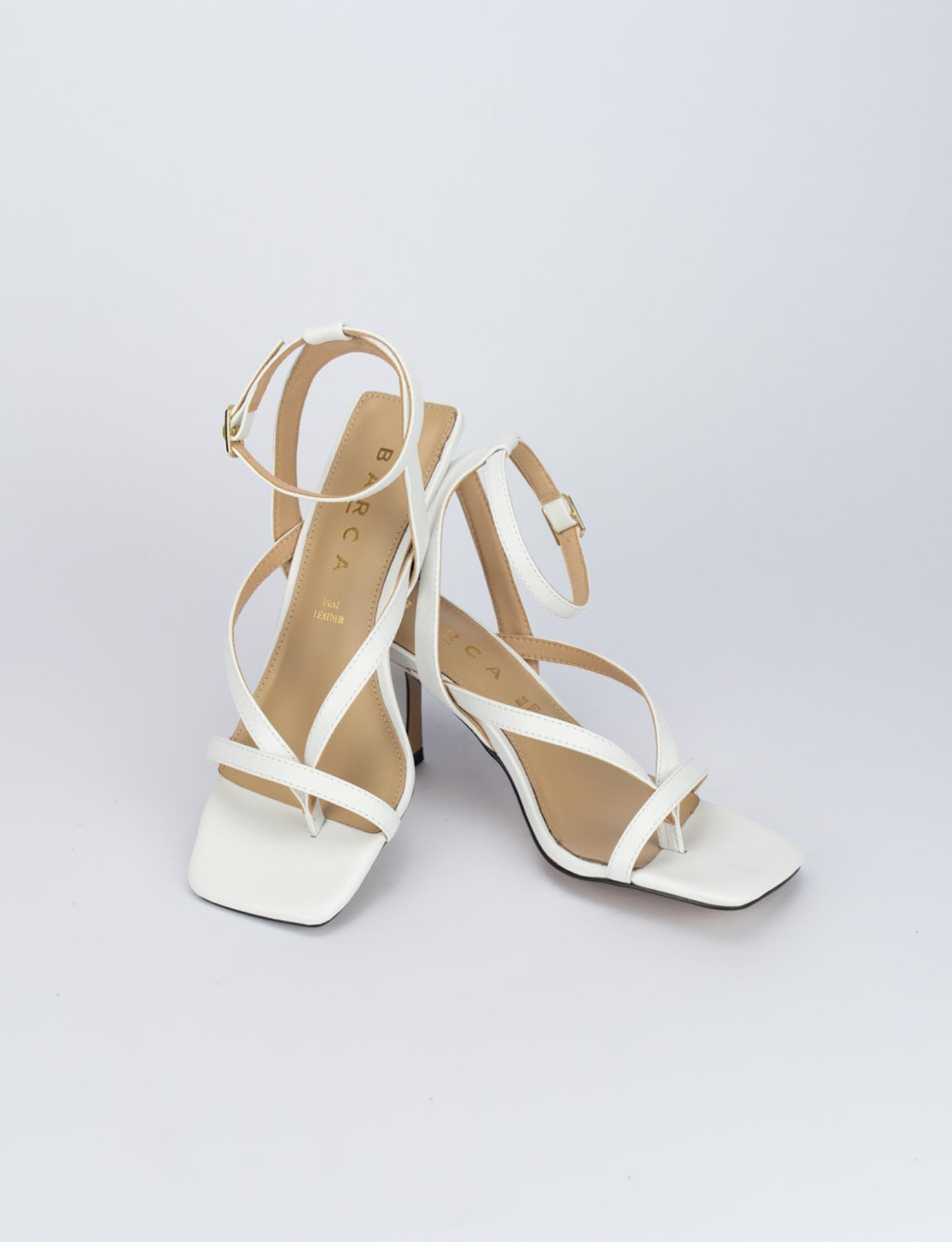 High heel sandals heel 5 cm white leather