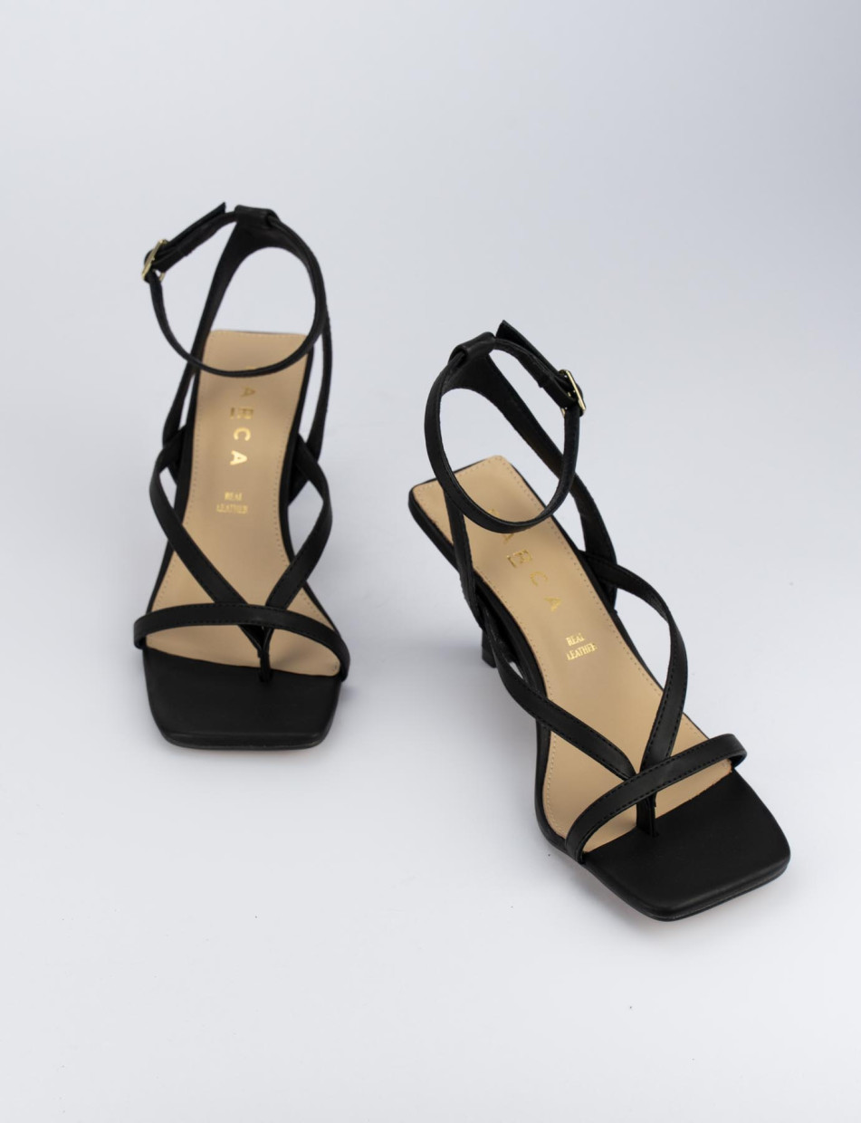 High heel sandals heel 5 cm black leather