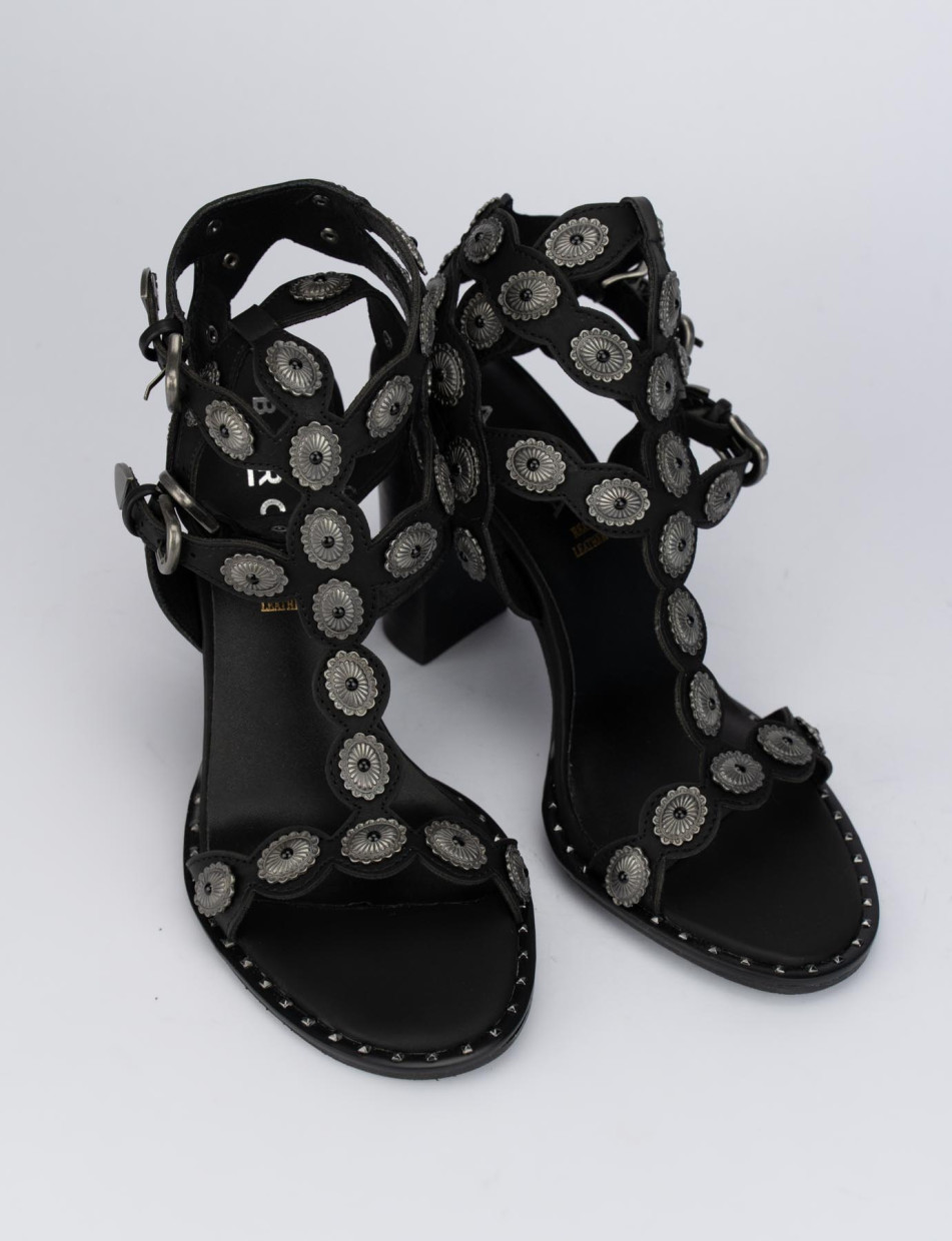 High heel sandals heel 9 cm black leather