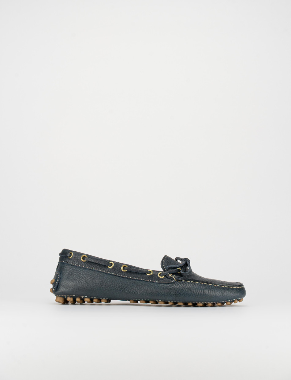 Mocassino tacco 1 cm blu pelle