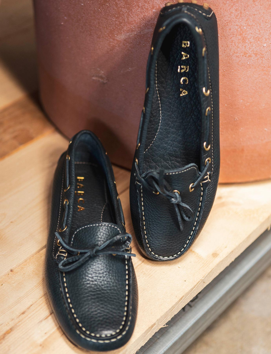 Mocassino tacco 1 cm blu pelle