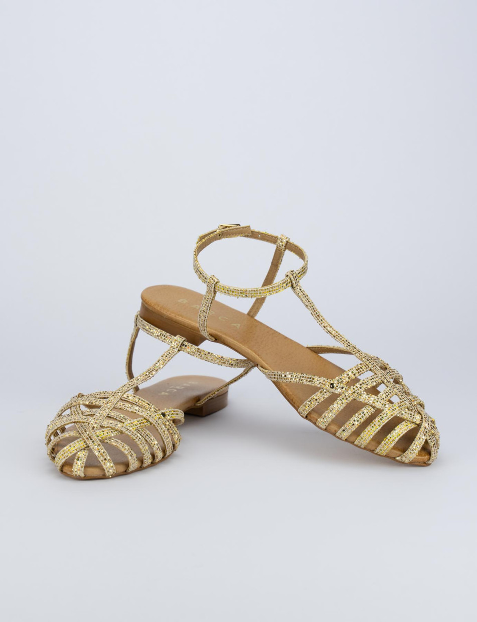 Low heel sandals heel 1 cm gold leather