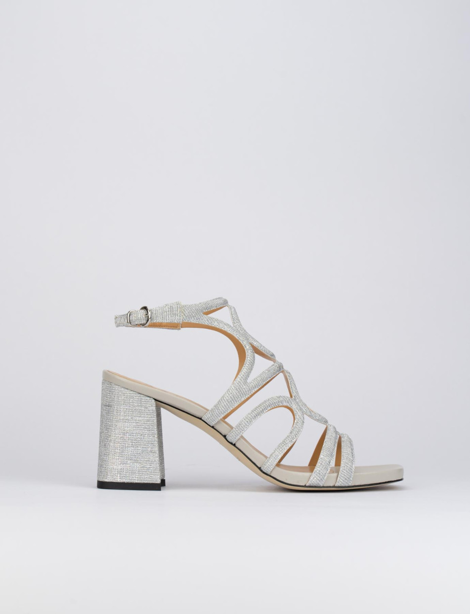 High heel sandals heel 8 cm silver leather