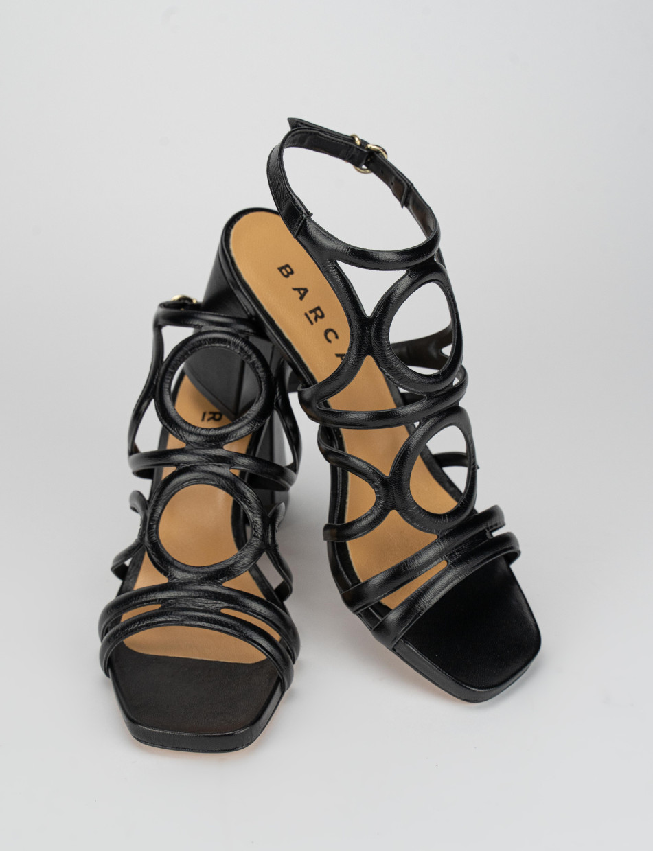 High heel sandals heel 8 cm black leather