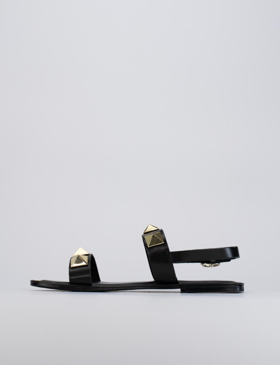 Low heel sandals heel 1 cm black leather