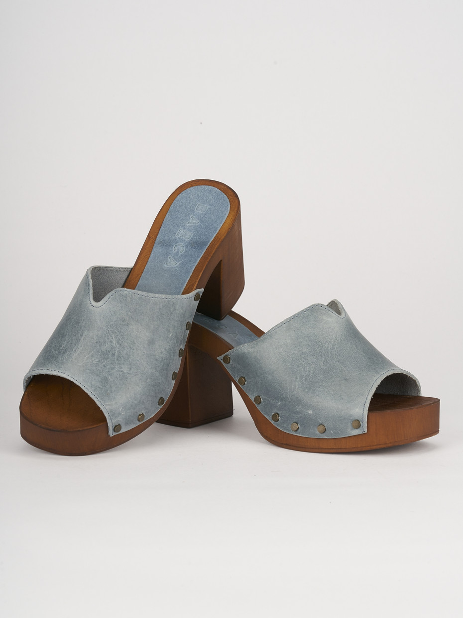 Wedge heels heel 7 cm light blue leather